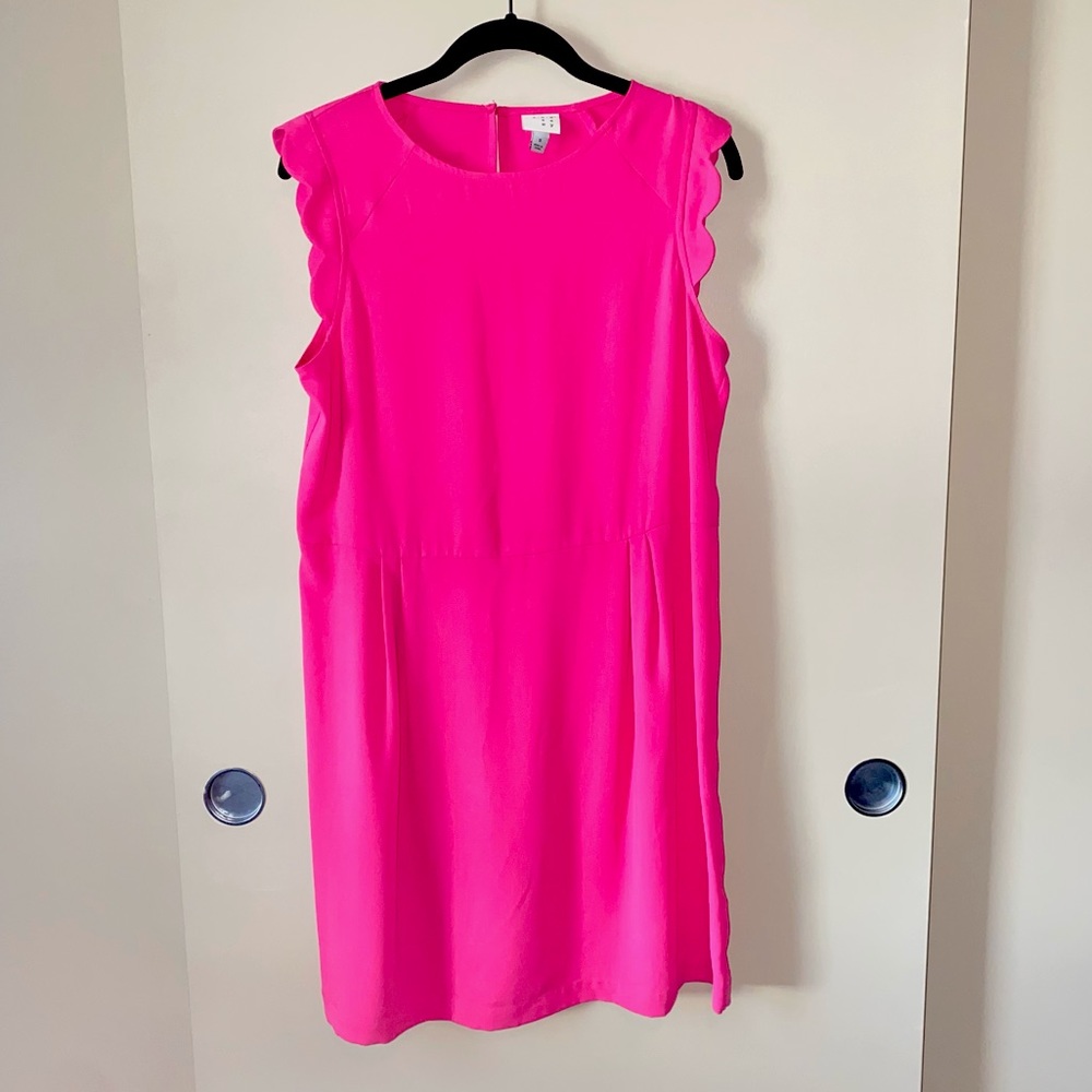 Pink Shift Dress with Scalloped Sleeves